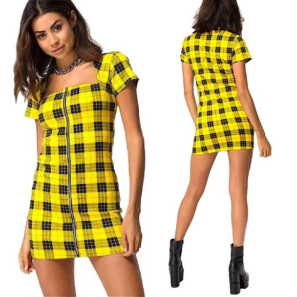 Motel Rocks Maretha Dress In Winter Plaid Yellow Size Small - Picture 1 of 8